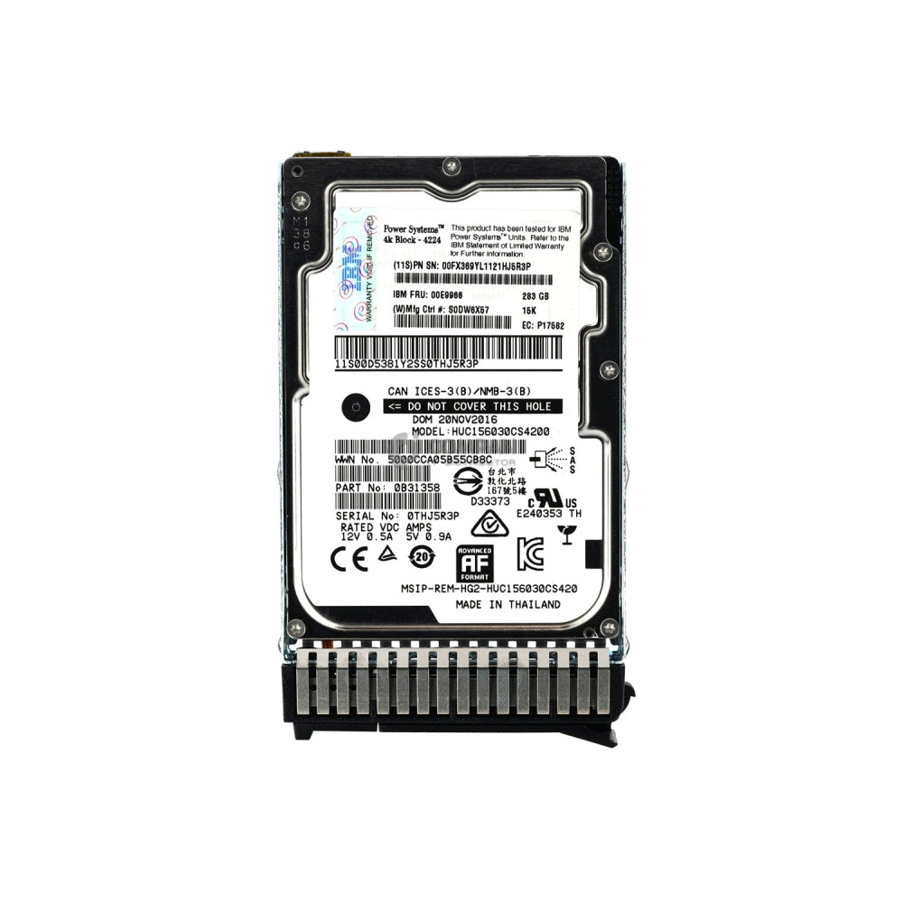 00E9966 IBM HDD 283GB 15K SAS 12G 2.5" SFF FOR IBM PSERIES POWER8